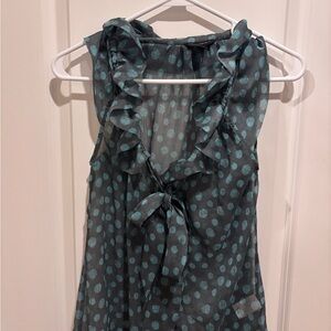 Banana Republic Teal Polka Dot Ruffle Blouse